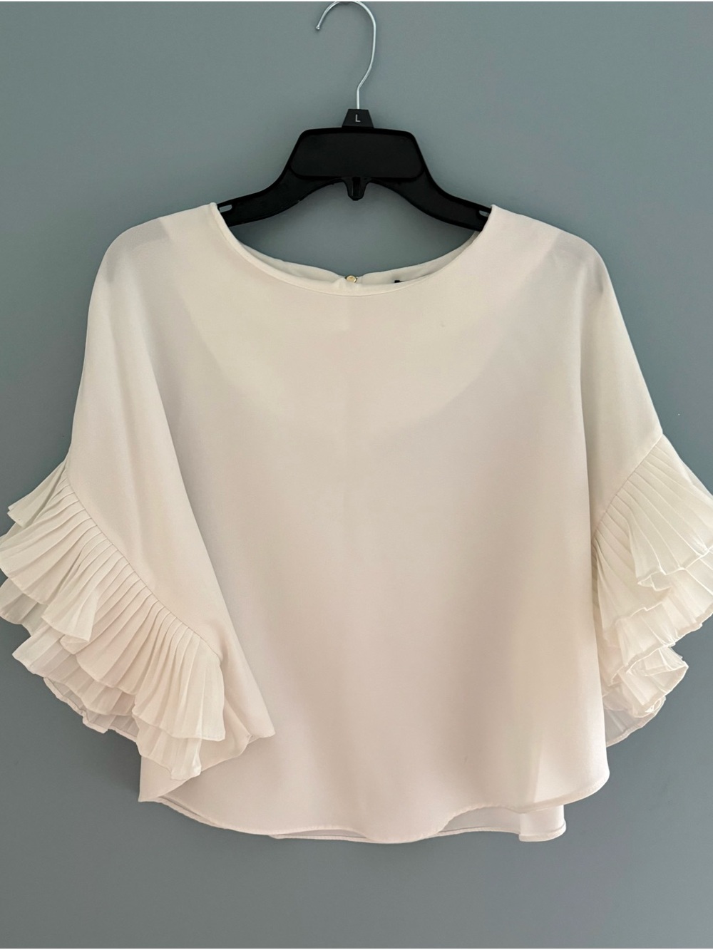 Pleated Ruffle Sleeve Women's Blouse in Cream